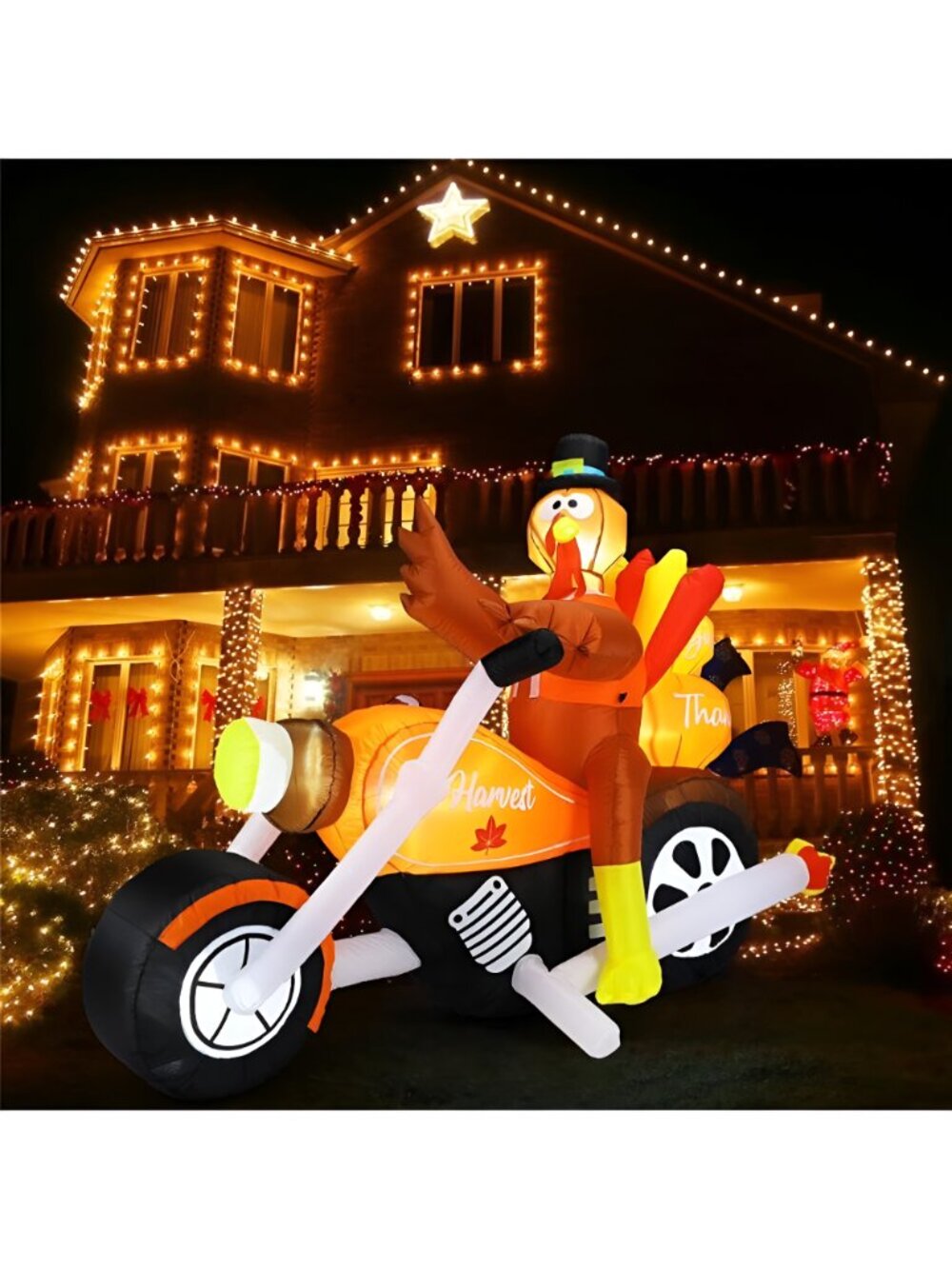 7 FT Thanksgiving Inflatable Turkey Riding Motorcycle Outdoor Decorations - Picture 6 of 6